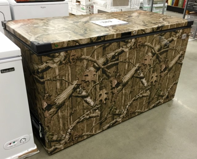 It might be hard to see, but if you squint your eyes just right, you might just make out the new camouflaged chest freezer.